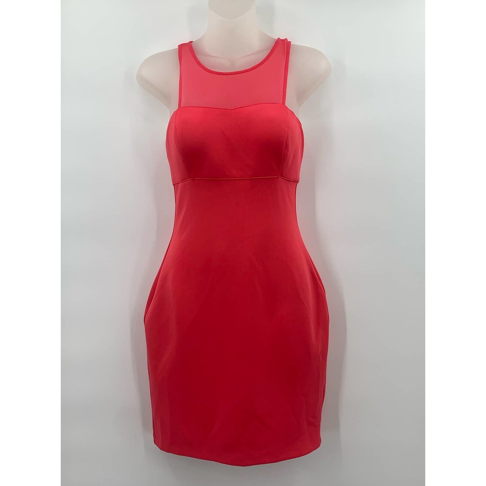 Guess Los Angeles Bodycon Dress 0 Pink Zip Razorback Back Lined Round Mesh